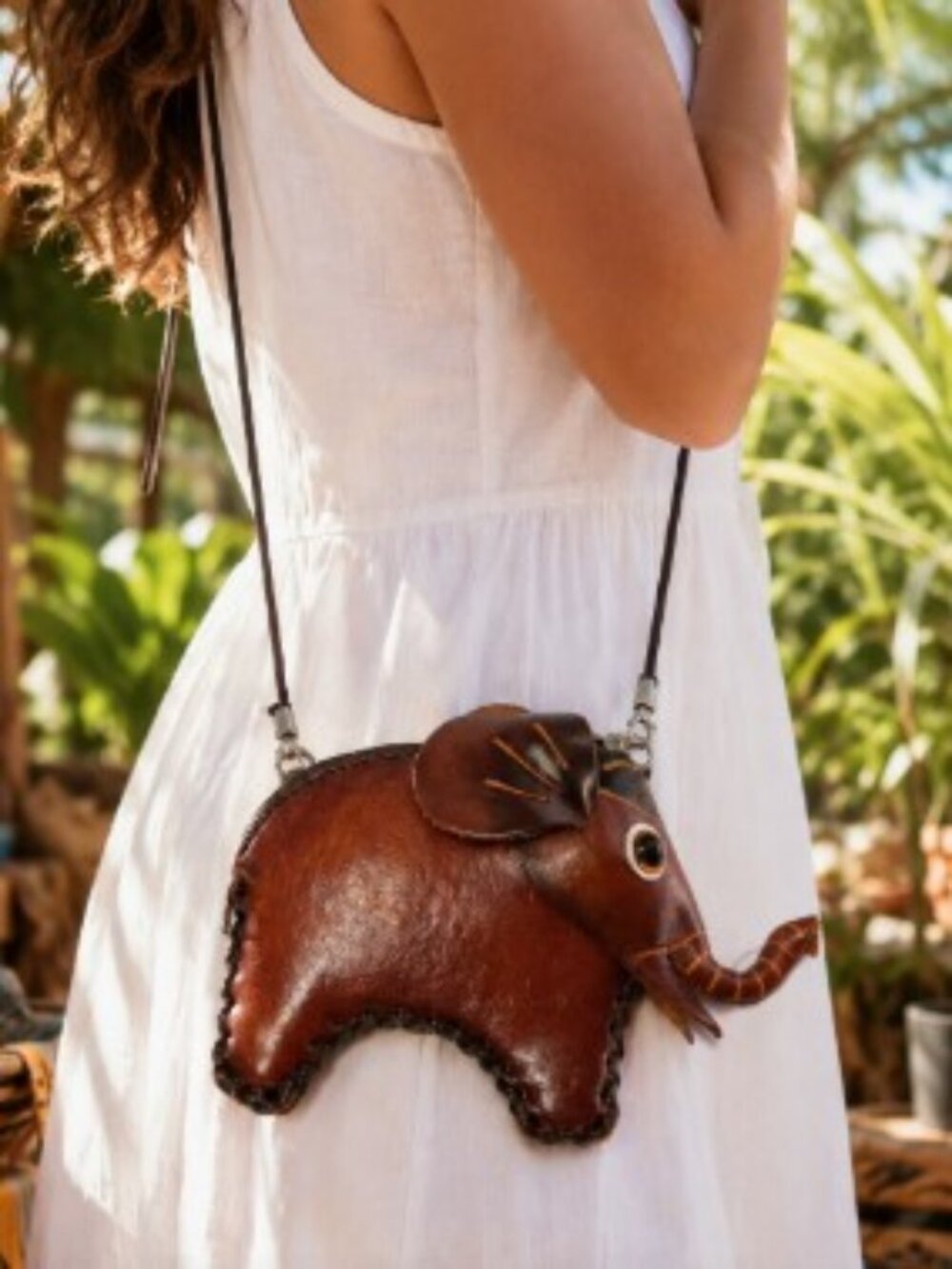 Handmade Leather Elephant Crossbody Coin Purse Mini Bag Boho Brown Artisan